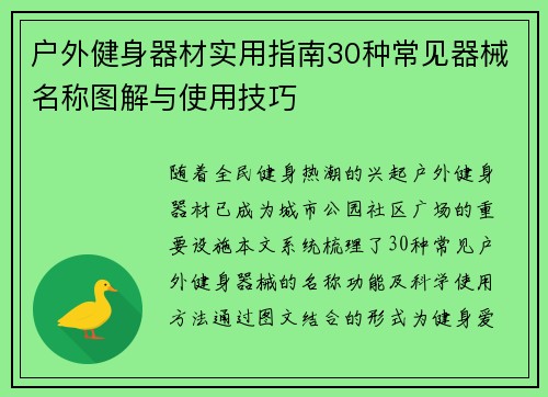 户外健身器材实用指南30种常见器械名称图解与使用技巧
