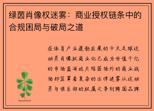 绿茵肖像权迷雾：商业授权链条中的合规困局与破局之道